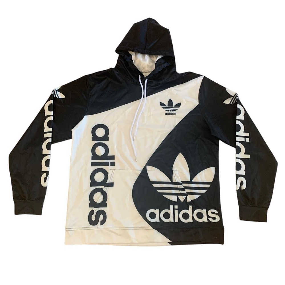 ADIDAS HOODIE - unisex - size L, dark grey/green and white